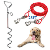 MeasuPro chrome dog tie-out stake anchored in ground for backyard safety and boundary control