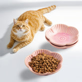 Mecaikru pink ceramic cat bowls set of 3 for versatile indoor and outdoor feeding.