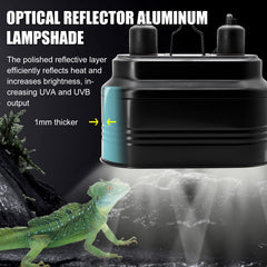 MECESOR fixture shows ceramic socket and high-temperature safety features for reptiles