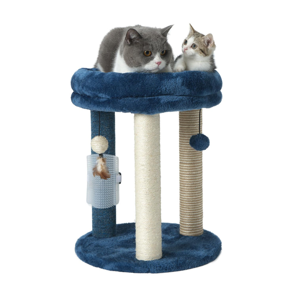 MECOOL cat scratching post tree with tower and blue bed for safe clawing