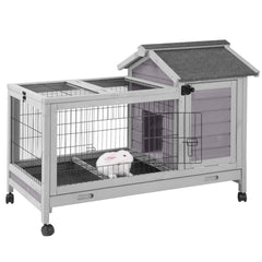 MEDEHOO wooden rabbit hutch for indoor and outdoor use, easy pet housing.