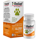 MediNatura T-Relief bottle packshot highlights a natural allergy support option for pets.