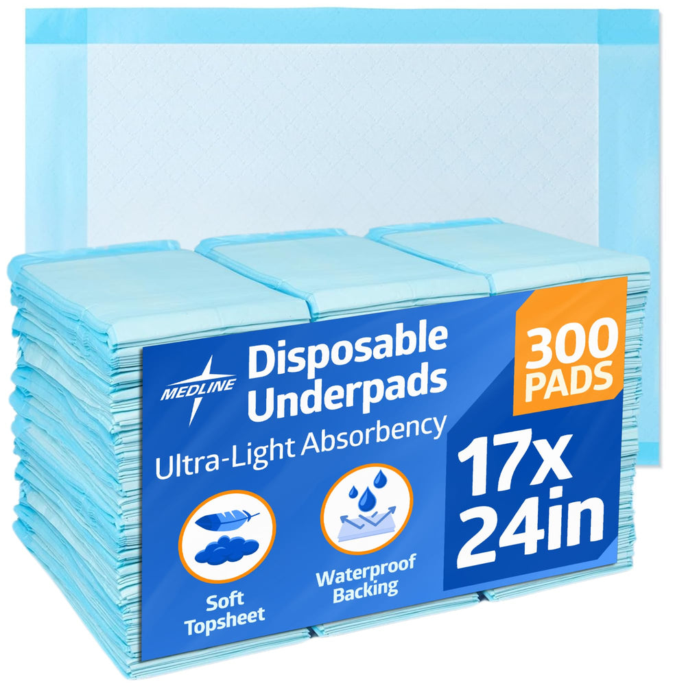 Medline underpad embossed fluff layer close-up demonstrates quick absorption for surface protection.