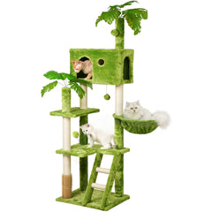 Meecal 65in cat tree leaves front view for climbing and lounging