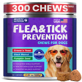 MEGPETS NUTRITION flea-tick chews jar front supports daily natural defenses for dogs.