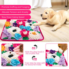 Meilzer Snuffle Mat rose pink with floral pockets for hide-and-sniff treats.