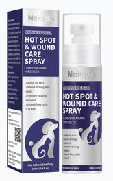 Mekseks hot spot wound care spray for dogs and cats soothing irritation and supporting healing.
