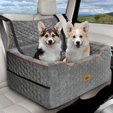 Melafa365 dog car seat in back seat with elevated view for calmer rides.