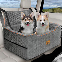 Melafa365 dog car seat in back seat with elevated view for calmer rides.