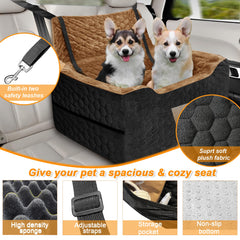 Melafa365 dog car seat features two safety leashes for secure placement