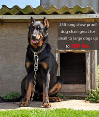 MELAIRON chew-proof dog chain close-up highlights 3mm stainless steel strength for strong chewers.