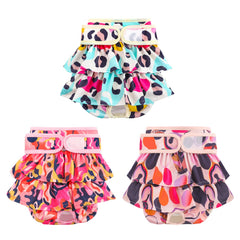 Mengelina washable dog diaper in leopard pattern provides secure, leak-free protection.