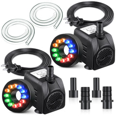 Meonum 2-pack 10W submersible pump with LEDs for night fountains