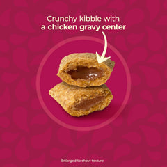 Close-up of gravy-filled pockets in Meow Mix Gravy Bursts, tasty texture