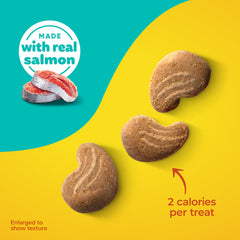 Meow Mix Irresistibles moist and tender texture highlighted for cats craving salmon flavor.
