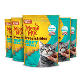 Meow Mix Irresistibles soft cat treats with real salmon in a resealable pouch for freshness.