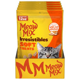 Meow Mix Irresistibles soft treats with real chicken in a resealable pouch for daily rewards.