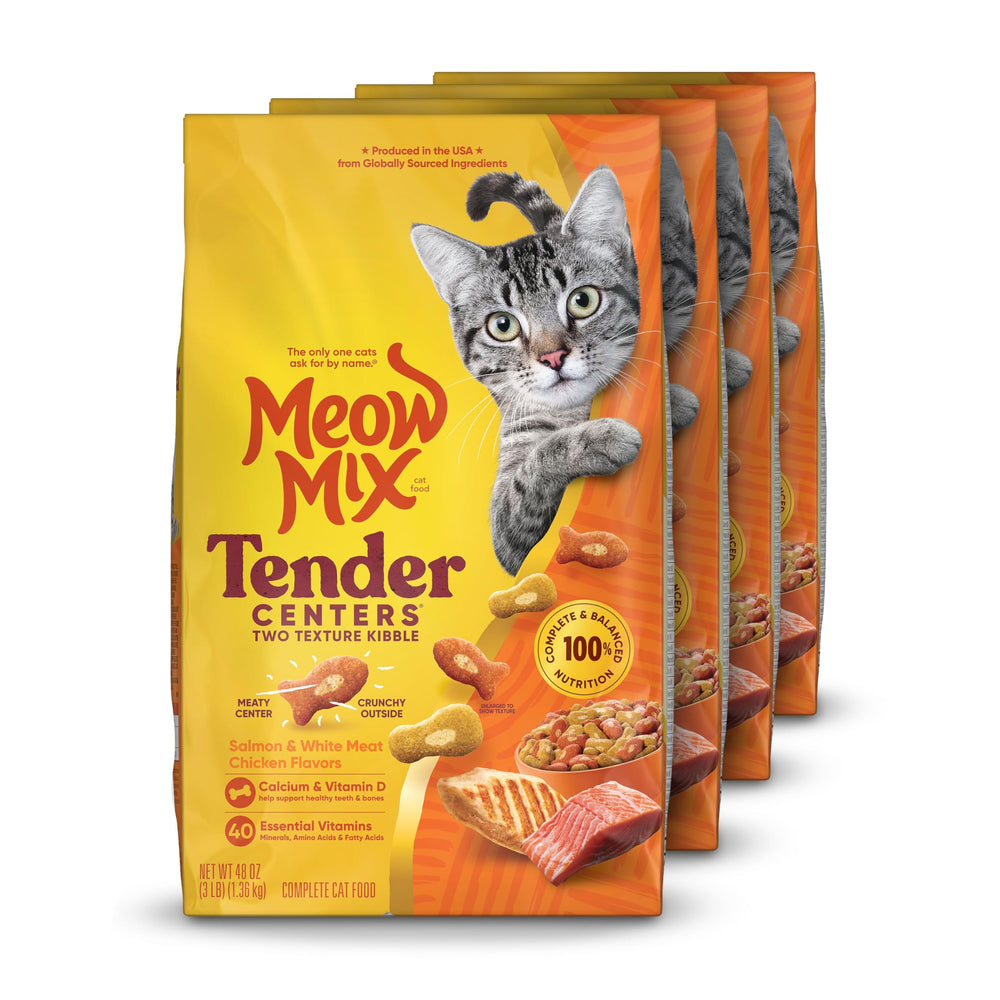 Meow Mix Tender Centers Salmon Center kibble close-up for flavorful meals