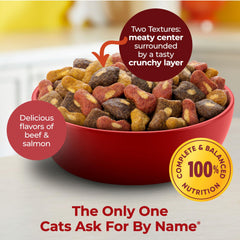 Meow Mix Tender Centers salmon flavor kibble, protein-rich feeding variety.