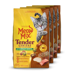 Meow Mix Tender Centers Salmon & Turkey pack front, a tasty, balanced meal.