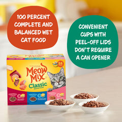 Meow Mix chicken and beef cup in sauce for variety.