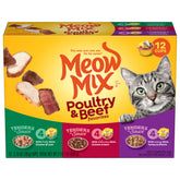 Meow Mix Tenders Chicken and Liver in Sauce cups with rich, savory flavor for variety.