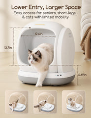 Meowant self-cleaning litter box low-entry design ideal for senior and large cats.