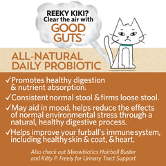 Meowbiotics Good Guts powder dispensed with a scoop for feeding.