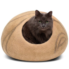 MEOWFIA cat cave beige front view, cozy indoor hideaway for cats.