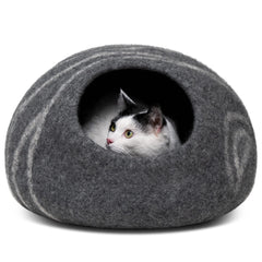 MEOWFIA cat cave dark grey top view, cozy hideaway for naps.