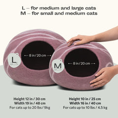 MEOWFIA cat cave gold rose large interior shot highlights plush merino wool comfort.