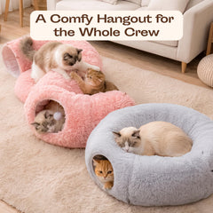 Circle configuration shows a spacious tunnel plus plush top bed for shared play.