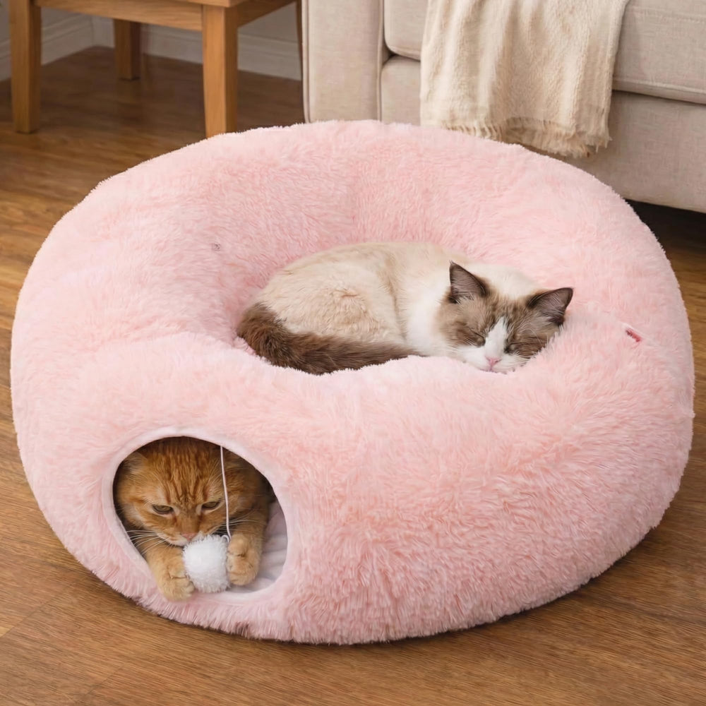 Meowfia indoor cat tunnel with donut bed in circle layout offers cozy lounging.
