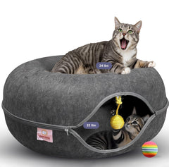 MeowMates Peekaboo cat cave left-side view with a cozy hideaway for naps.