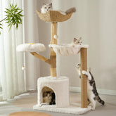 Meowrista modern cat tree top basket lounging area for large cats.