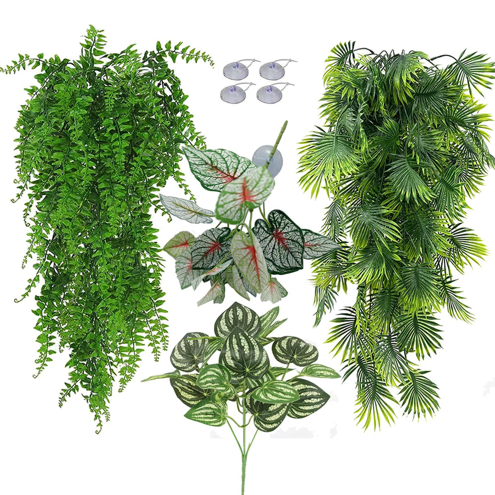 MEPHAN reptile plants hanging leaves enhance terrarium realism for bearded dragons.