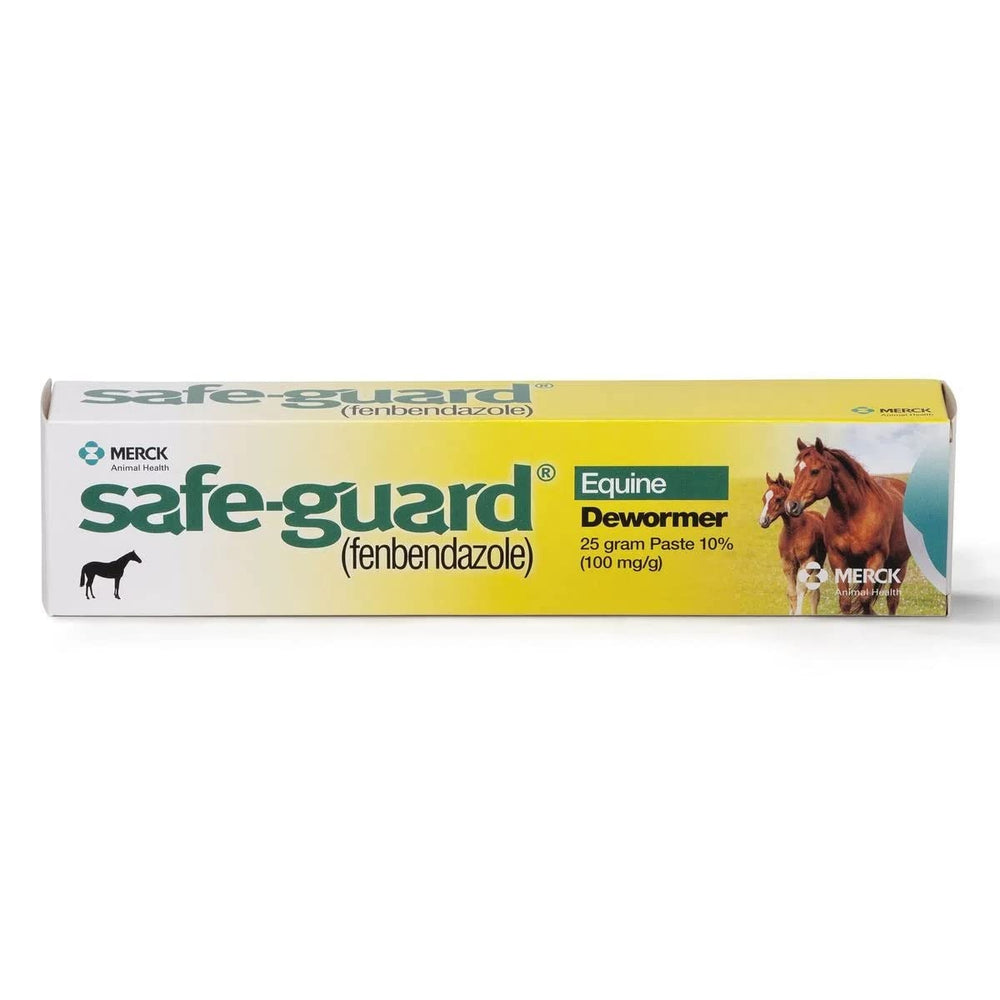 Merck Animal Safe Guard 25g paste tube for efficient equine parasite control.