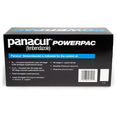 Dosage guidance for MERCK Panacur Powerpac shown for owners