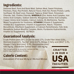 Merrick Backcountry beef and lamb kibble texture closeup highlights lean protein appeal