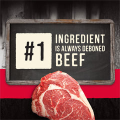 Merrick Backcountry deboned beef ingredient close-up emphasizing quality protein.