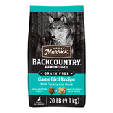 Merrick Backcountry Game Bird Recipe bag 20 lb shows grain-free formula