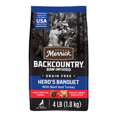 Merrick Backcountry Hero Banquet kibble in a bowl for lean muscle