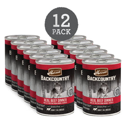 Merrick Backcountry open can ready to serve, highlighting moist texture and aroma.