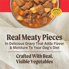 Chunky grain free Merrick beef pieces for protein and satisfying texture