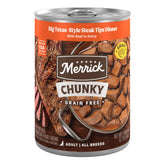 Merrick Chunky Grain Free Big Texas Steak Tips Dinner cans for hearty meals