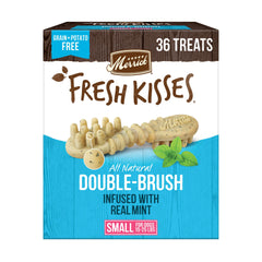 Merrick Fresh Kisses box with mint dental chews for small dogs.