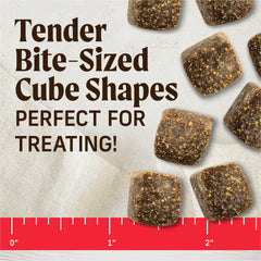 Merrick Healthy Bites bone broth soft treats showing tender bite-sized cubes.