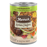 Merrick Kitchen Comforts Shepherdβs Pie lamb-can label highlights real lamb as first ingredient for tastier meals.