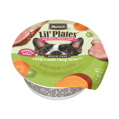 Merrick Lil' Plates Lamb Chop Stew tub for easy serving and small dog meals.
