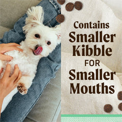 Merrick Lil' Plates small-breed kibble close-up highlighting grain-free formula.